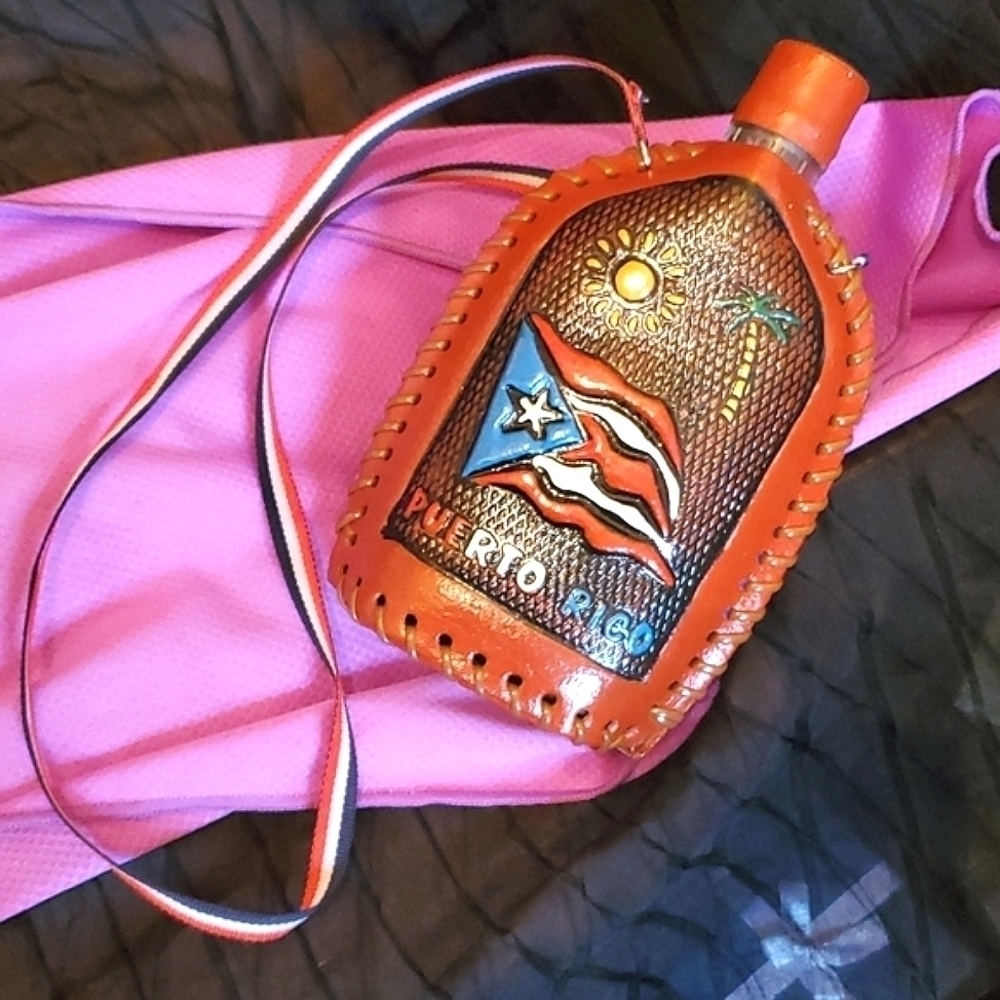 Handcrafted & Hand Painted Genuine Leather Glass Canteen with Shoulder Strap